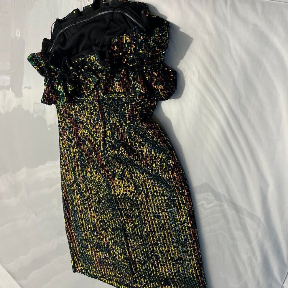 Strapless Multicolor Sequin Ruffle Mini Dress Siz… - image 5